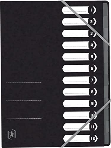 Oxford - Oxford Trieur Top File+, A4, 12 compartiments, Noir
