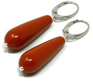 Pendientes colgantes plata y gotas de pasta de coral rojo Sardegna