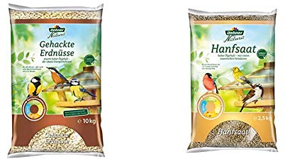 Dehner Natura Wildvogelfutter, gehackte Erdnüsse, 10 kg & Natura Wildvogelfutter, Hanfsaat, 2,5 kg