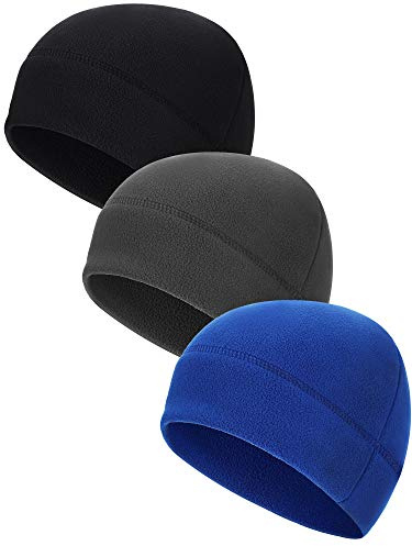 3 Pieces Winter Warm Skull Cap Soft Fleece Beanie Hat Thick Windproof Watch Cap Skiing Outdoor Warm Colored for Men Women(Royal Blue, Black, Gray,One Size)