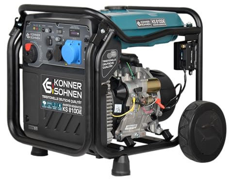 KS 8100iE - Generador de inversiones 8000 W, 1 x 16 A (230 V),1 x 32 A (230 V), 2 puertos USB, indicador LED, modo ECO, bobinado de cobre, protección contra cortocircuitos, EURO V