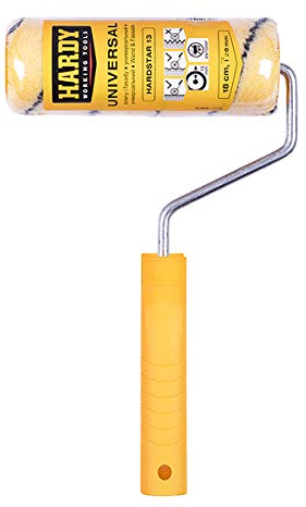 HARDY WORKING TOOLS Set peintre, manche et rouleau de peinture en polyester, Hauteur des poils 12mm, Longueur 25cm, Diamètre 48mm, noir-jaune, A0180-531000