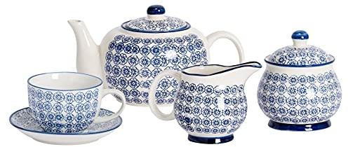 Nicola Spring Handgedrucktes Tee -Set - Marine - 15pc