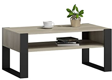 MATKAM Couchtisch KAJA H50 x B100 x T53,6 cm Loft Retro, offene Ablage unter der Tischplatte, Kufenbeine (Sonoma Eiche)