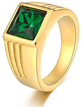 Banemi Ringe Herren Schmuck, Edelstahl Ringe Edelstahl Punk Grün Rechteckig Zirkonia Eheringe für Herren Größe 67 (21.3)