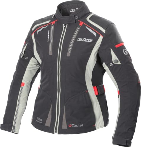 Büse Linda Damen Motorrad Textiljacke, schwarz/grau/rot, 46 | Winddicht