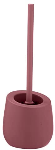 WENKO Set da bagno Badi, accessori bagno in ceramica di qualità con superficie opaca, incluso scopino con spazzola nera in silicone da Ø 7,5 cm effetto antiaderente, Ø 13,5 x 38 cm, rosa antico