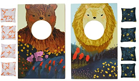 Manhattan Toy Wild Ones Indoor Outdoor Wooden 10-Piece Cornhole Bean Bag Toss Game for Kids 3 Years and Up