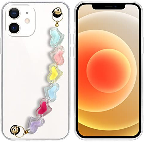 Cadorabo Hülle kompatibel mit Apple iPhone 12 MINI Schutzhülle TPU Silikon Case Handschlaufen Design mit Perlen Slim Kratzfest Gummi mit Rundumschutz Case Hülle für iPhone 12 MINI in Transparent
