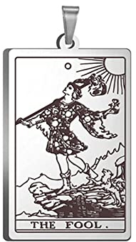 BlackAmazement 316L Edelstahl Anhänger Halskette Tarot Karten Justice Fool Empress Wheel of Fortune Dog Tag Silber Gold Damen Herren