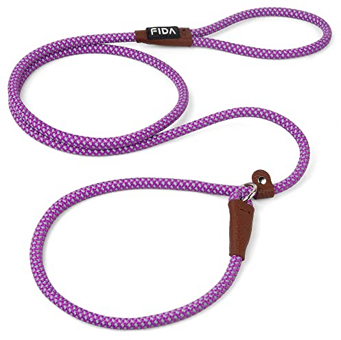 Fida Retrieverleine Hundeleine | 1,8 m, Einheitsgröße, zum Reinschlüpfen, kein Halsband oder Geschirr nötig, strapazierfähiges und wetterbeständiges Kletterseil mit reflektierenden Nähten (Lila/S)