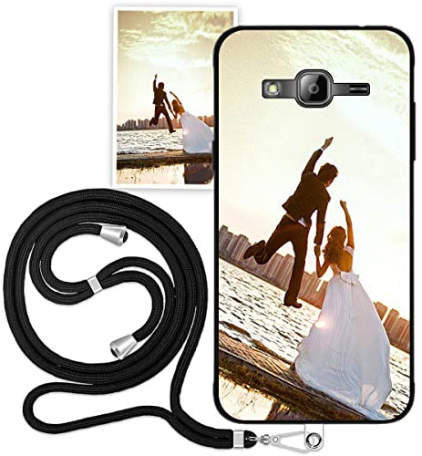 Sunrive Personalisierte Hülle kompatibel mit Samsung Galaxy J3 (2016) Silikon, matt Handyhülle Benutzerdefiniert Weicher Etui mit Eigenem Foto Bild Text Individuelle + 1 x Universale Handykette