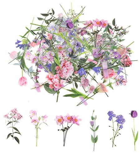 Lusofie Vintage Blumen Aufkleber Set 80 Stück Transparente Blumen Aufkleber für Sammelalbum Planer Tagebuch Verpackung DIY Handwerk Karte Handyhülle Sticker Scrapbooking