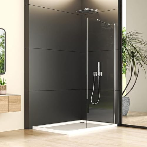 Walk in Duschkabine 90x185cm Walk-in Seitenwand Duschwand fester Segment Sicherheitsglas Duschabtrennung, Silber Begehbare mit 6mm ESG Glas, Duschtrennwand Höhe 185cm