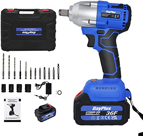 420Nm Radschlüssel elektrisch für Auto Reifen Gerüst Lug Nut Removal Wheel Brace, 3200RMP, 1 x 6.0Ah Li-Ion Batterie, 4 Sockel und 12 Bohrer