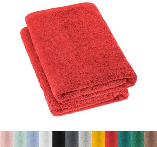 2er Pack Frottier Duschtücher Set 70x140 cm 100% Baumwolle, 2X Duschtuch Rubin Rot