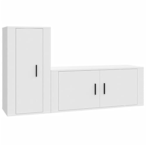 vidaXL TV Schrank Set 2-TLG., Wohnwand Wohnzimmer, Schrankwand Anbauwand mit Stauraum, Lowboard Fernsehtisch Wandmontage, Weiß Holzwerkstoff