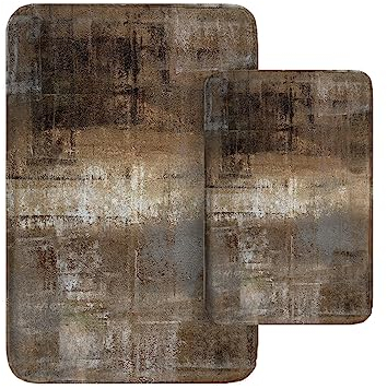 Britimes Moderner abstrakter Badezimmerteppich, 2er-Set, braune und graue Kunst, waschbarer Bezug, Bodenteppich, Teppiche, Bodenmatte, Badezimmerdekoration, 40,6 x 61 cm und 50,8 x 81,3 cm