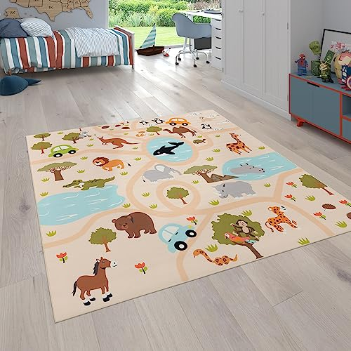 Paco Home Kinderteppich Teppich Kinderzimmer Spielteppich Junge Mädchen Modern rutschfest, Grösse:200 cm Quadrat, Farbe:Bunt 2