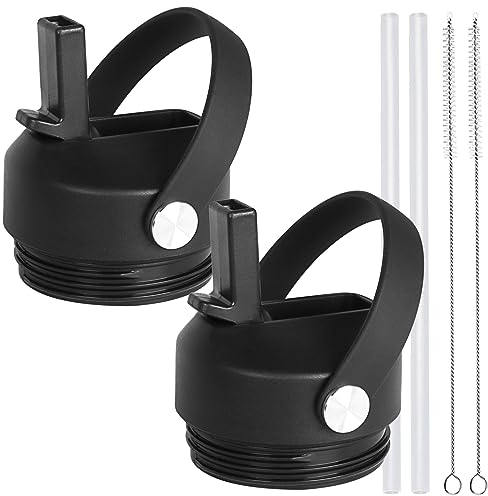 Straw lid for Yeti Rambler Water Bottle 18 26 36 64 oz, Replacement Cap Straw Cap for RTIC 18oz 26oz 36oz, Lid with Straw and Brush and Flexible Handle (Black Black)