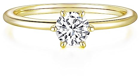 Titaniumcentral Damen Ringe Schmal Vorsteckring Gold Silver Rund Zirkonia Schlicht Zierlich Verspreche Verlobungsringe Eheringe (Gelbgold,49 (15.6))