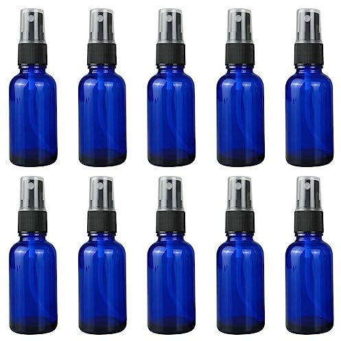 10 botellas de aceites esenciales vacías rellenables de 10 ml, botellas de cristal para aromaterapia, botella de plástico con pulverizador de plástico, botella de farmacéutico azul para aceites