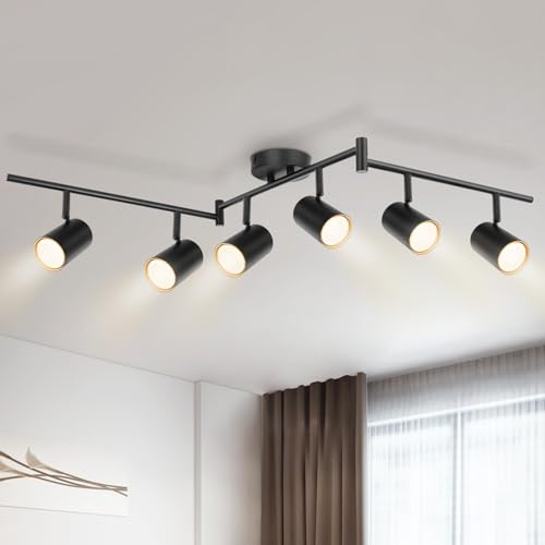 Kimjo Deckenstrahler 6 Flammig GU10 Schwenkbar - Deckenstrahler Schwarz 6 Flammig LED - Strahler Deckenleuchte Küche Deckenlampe Wohnzimmer Lampe Schlafzimmer Küchenlampe Nein Leuchtmittel