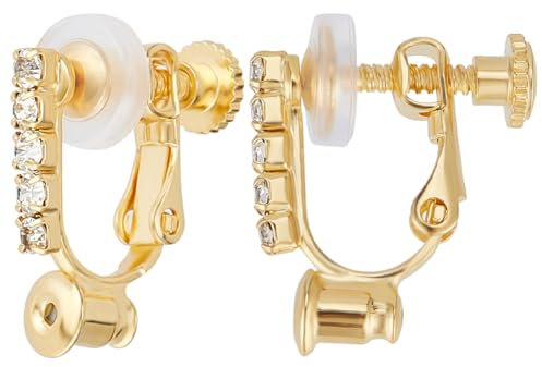 Beebeecraft 1 Box mit 12 Ohrringen zum Anklipsen, vergoldet, 18 Karat, mit Strass, ohne Löcher, Ohrclips, mit 12 Kissen