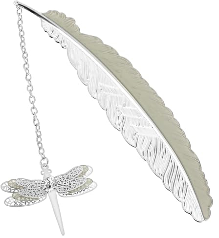 Jeffdad Leuchtende Metall Feder Lesezeichen, Vintage leuchtet im Einzigartiges Glow in the Dark Lesezeichen Geschenk mit 3D Libelle Anhänger für Buchliebhaber Männer Frauen Liebhaber(Silberne Libelle)
