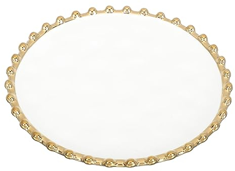 Garneck Assiette Ronde Décorative À Bord Doré Pour La Maison Plat De Service Multi-usage En Céramique Blanche