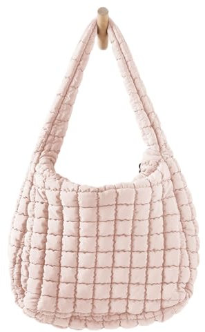 windysun Borsa a tracolla da donna, leggera, trapuntata, imbottita, morbida, grande capacità, borsa da palestra, Rosa, Large