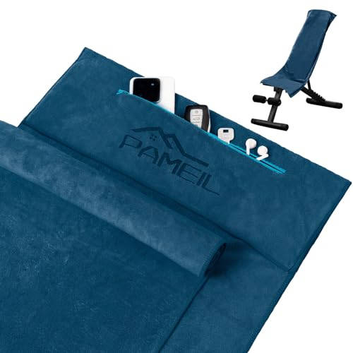 Pameil Fitness Handtuch 2er Set - 120x50cm Sporthandtuch Fitnessstudio mit Reißverschluss Tasche + 80x40cm Kleine Handtücher - Gym Handtuch aus Mikrofaser für Yoga, Sport & Outdoor (Marineblau)