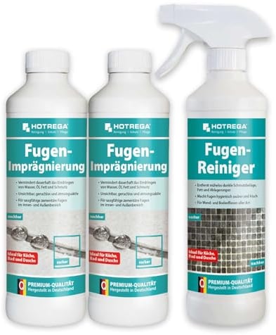 HOTREGA Fugenimprägnierung & Fugenreiniger | Fugenschutz | imprägnieren | für zementäre Fugen (2x Imprägnierung 500ml inkl. Reiniger 500ml)