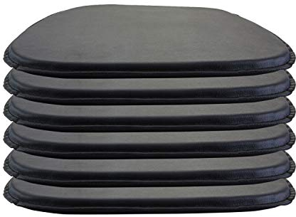 Sitzkissen Sitzkissen Leder eckig Stuhlkissen Sitzauflage gepolstert für Stühle im Haus und Garten - 39 x 38 x 2 cm - 6er Pack - Schwarz