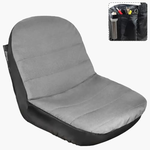 Housse de siège de tondeuse à gazon américaine en tissu Oxford 600D imperméable pour siège de tracteur universel et confortable avec poche pour siège de 31,8 à 35,6 cm de hauteur sans accoudoir (gris)