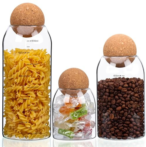 BELLE VOUS Set de Tarros de Cristal con Tapa - 3x Botes de Cocina y Despensa con Corchos - Frascos Hermeticos Almacenaje de Alimentos - Recipientes Herméticos - Tapers de Vidrio
