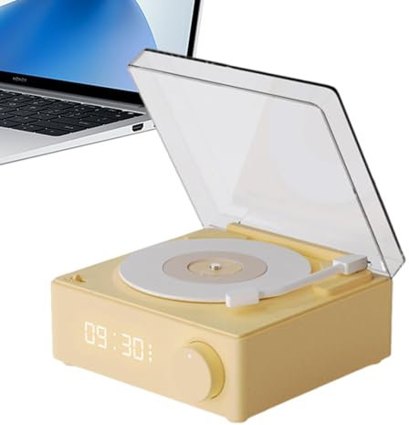 Altavoces en forma de tocadiscos de dientes azules, 14 x 13 x 6,5 cm, bocinas retro con forma de reproductor de discos de vinilo, altavoces inalámbricos, altavoces giratorios para playa, garaje, patio