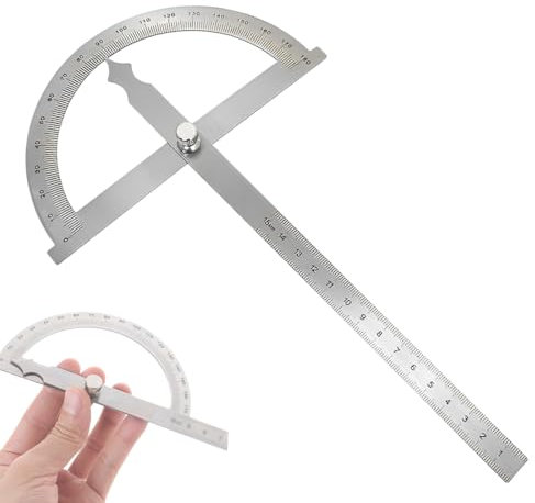 Goniometro, 0-180° Goniometro Metallo con Vite di Bloccaggio Regolabile, Goniometro in Acciaio Inox Universale con Scala Righello per Falegname Scuola Marcatura Disegno Pittura DIY