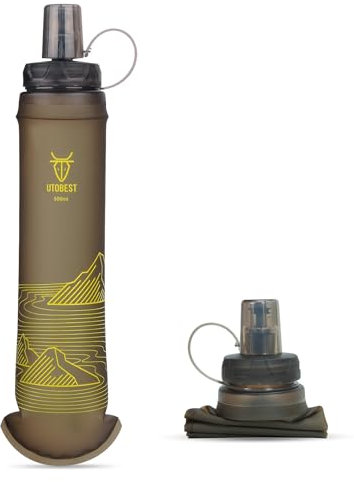UTOBEST Soft Water Bottle 500ml - 1 Pack TPU Collapsible Soft Flask - Leakproof, Foldable, 42mm Opening, BPA Free, Easy to Clean, Handheld Running Water Bottle for Hiking Cycling Marathon