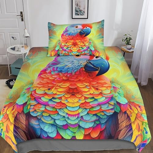 HKHKSJJF Kakadu Bettwäsche Set 135x200cm Mikrofaser-Polyester 3D DruckArt Tiers Bettwäsche Set Für Kinder Bettbezug Und Kissenbezug, 2 Teilig