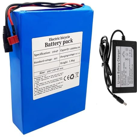 GNIUBBDB 36V 20Ah 10S4P E-Bike Lithium Ion Battery Pack with Charger Built-in BMS Protection Ideal for 500W Electric Bicycle Motor T Plug