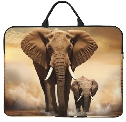 Laptop-Hülle mit Elefant und Baby-Elefant, 35,6 cm, wasserdicht, leicht, Laptop-Tasche mit Griff, Reise-Laptop-Tasche, Aktentasche, Kuriertasche für Damen und Herren