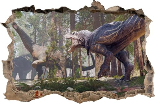 DesFoli Wandtattoo Dinosaurier T-Rex Kampf - verschiedene Rahmentypen DW000074 Farbe Brauner Stein Querformat, Größe 105 cm x 70 cm