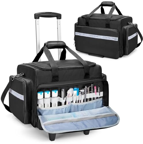 Damero Notfalltasche mit Abnehmbarem Trolley, Arzttasche mit Rollen für medizinische Geräte, Erste Hilfe Tasche für Krankenschwestern, Ärzte, Rettungssanitäter, EMS, Schwarz
