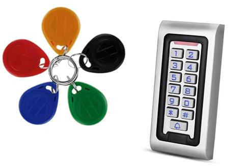 Controllo di Accesso + 5 Chiave Accessi Porta IP68 Tastiera Numerica Retroilluminata Per Automazioni Apriporta Codice Metallo Impermeabile Memoria 2000 Utenti RFID 125KHz Argento