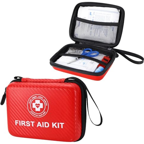 Mini First Aid Kit 150 PCS – Small Waterproof Hard Shell Emergency Kit for Car, Home, Travel, Camping, Hiking, Office & Outdoor (Red)