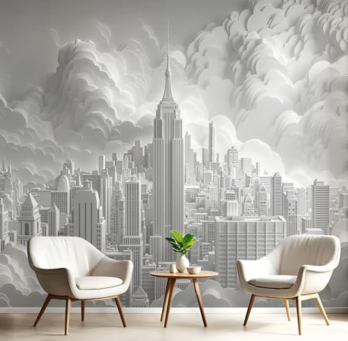 Fototapete 3D New York City 200X140Cm - Seidentapete - Grau Weiß Wandtapete - Modernes Relief Art Fototapete - Wand - Wandbilder Schlafzimmer Wohnzimmer Bildtapete Foto Tapete