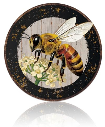 Doodleream Biene Auf Blumen Garten Blechschild Wanddeko Schild Honigbiene 27 x 27cm Vintage Metallschild für Garten Haus Küche Wintergarten Kinderzimmer Bauernhaus Rustikale Hof Deko Geschenk