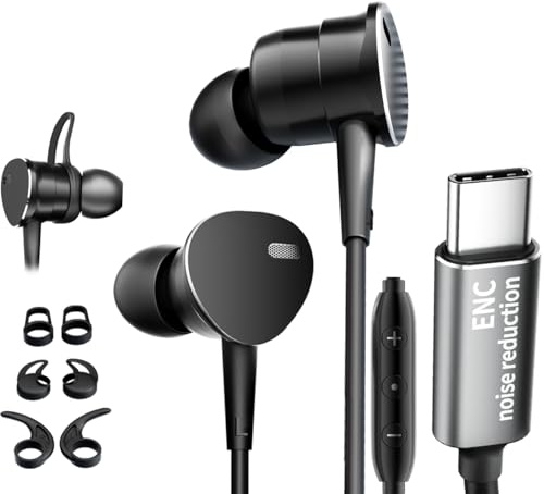 In-Ear-Kabel kopfhörer kräftiger Bass mit Lärmreduzierung Anrufen Ohrhörer | Kabel-Ohrhörer mit Mikrofon und Geräuscharbeitung,Call Mic Noise-Cancelling Wired Earbuds,USB C Earphones