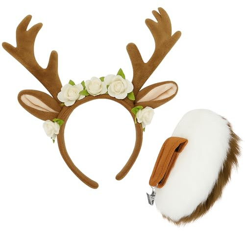 Orlob Handelsgesellschaft Reh Haarreif mit Geweih & Rehschwanz Tier Kostüm-Set für Damen und Kinder Braun Fasching Karneval